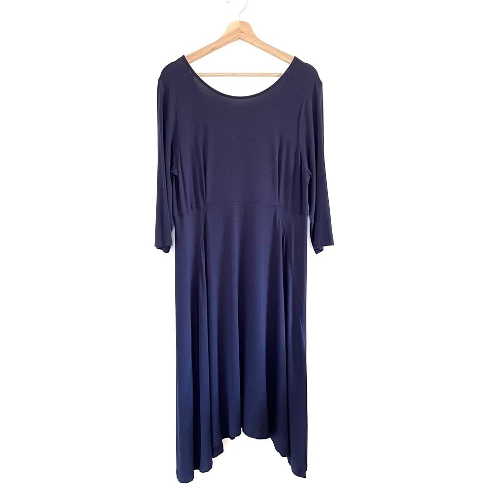 Eileen Fisher Jersey Knit Midi Dress Blue Large